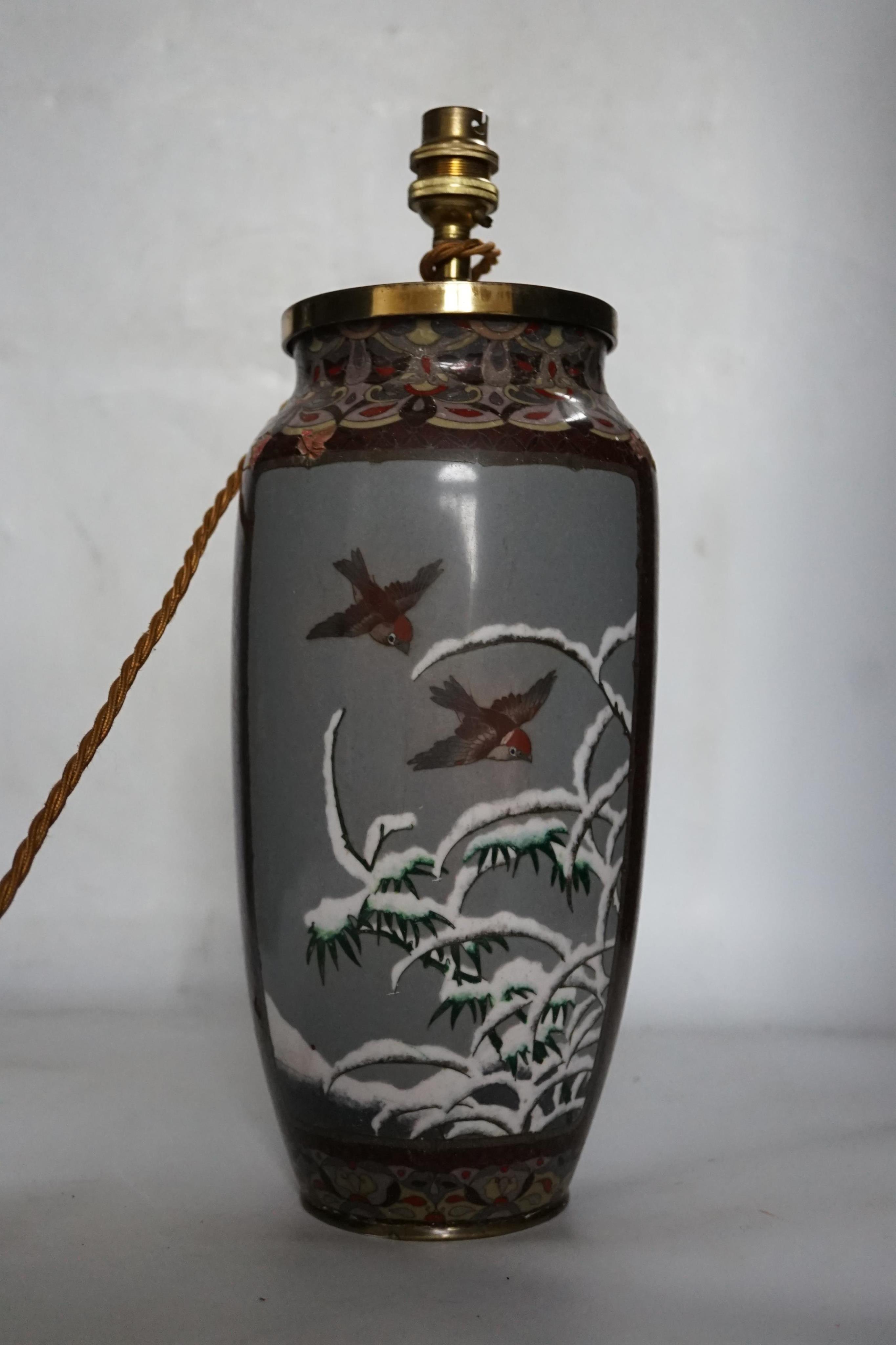 A Japanese cloisonne vase, now mounted as a lamp base